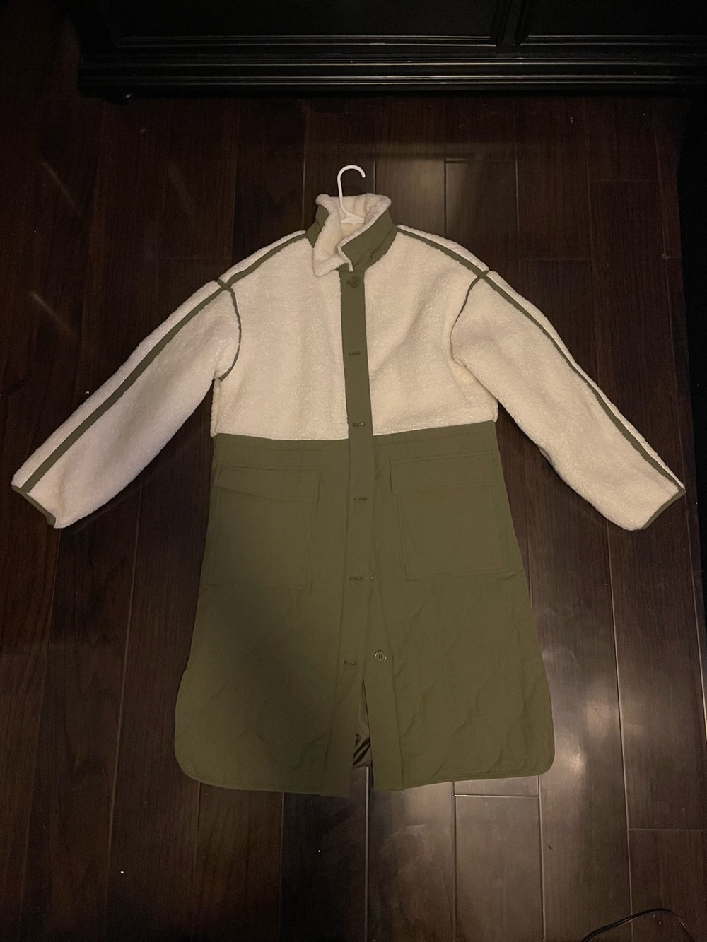 Topshop Olive Green and Cream Two-Tone Sherpa Trench Coat